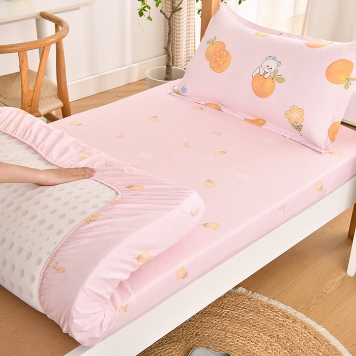 91家纺网 家纺一手货源 找家纺 乐旗家纺 2024新款13372全棉学生宿舍床单款三件套纯棉六件套 橙意满满