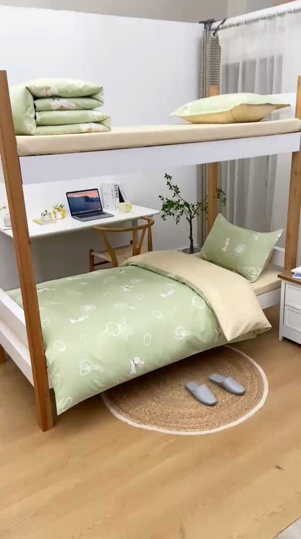 91家纺网 家纺一手货源 找家纺 乐旗家纺 2024新款13372全棉学生宿舍床单款三件套纯棉六件套玉兔