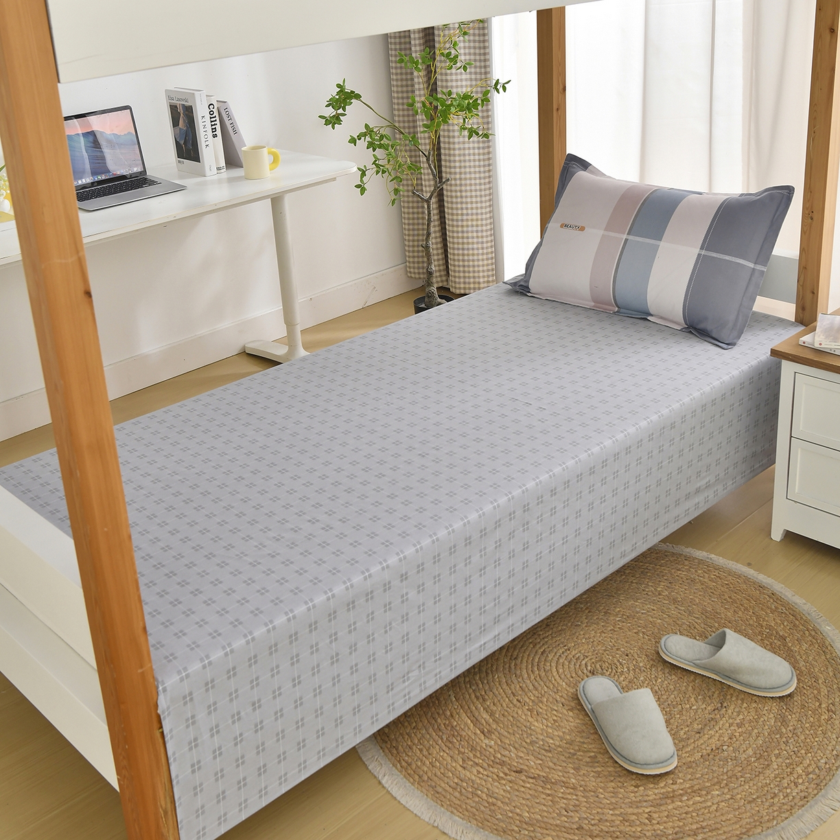 91家纺网 家纺一手货源 找家纺 乐旗家纺 2024新款13372全棉学生宿舍床单款三件套纯棉六件套 格语