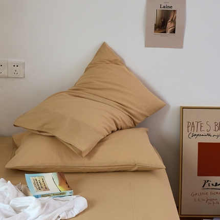 Mr.pig猪先生水洗棉 2025新款纯色水洗棉枕套 奶茶