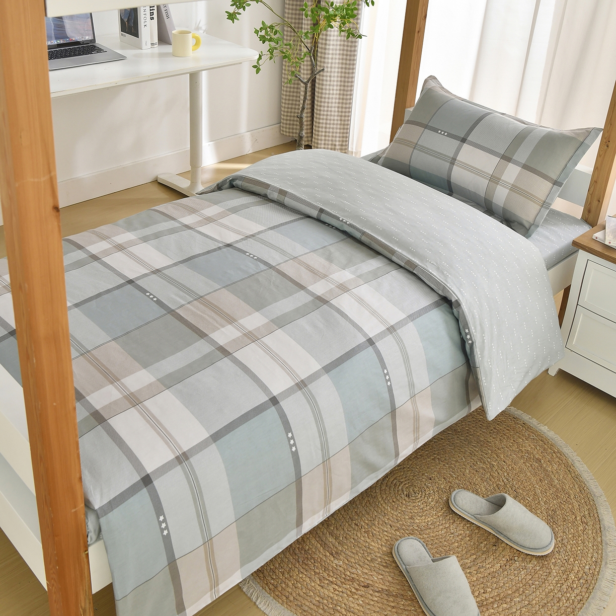 91家纺网 家纺一手货源 找家纺 乐旗家纺 2024新款13372全棉学生宿舍床单款三件套纯棉六件套 威风