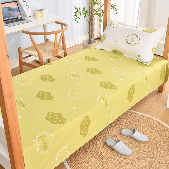 91家纺网 家纺一手货源 找家纺 乐旗家纺 2024新款13372全棉学生宿舍床单款三件套纯棉六件套 浮云