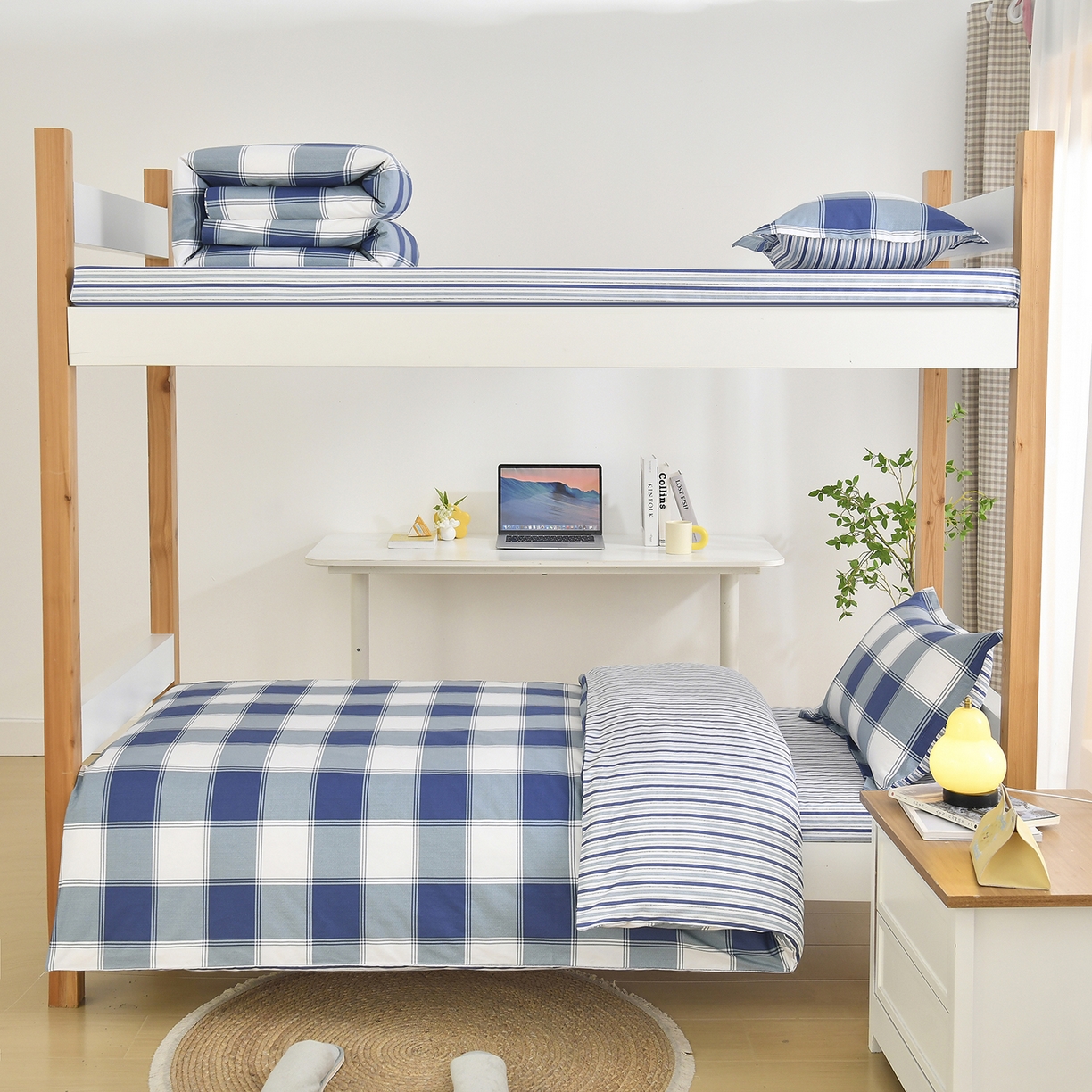 91家纺网 家纺一手货源 找家纺 乐旗家纺 2024新款13372全棉学生宿舍床单款三件套纯棉六件套 蓝色记忆