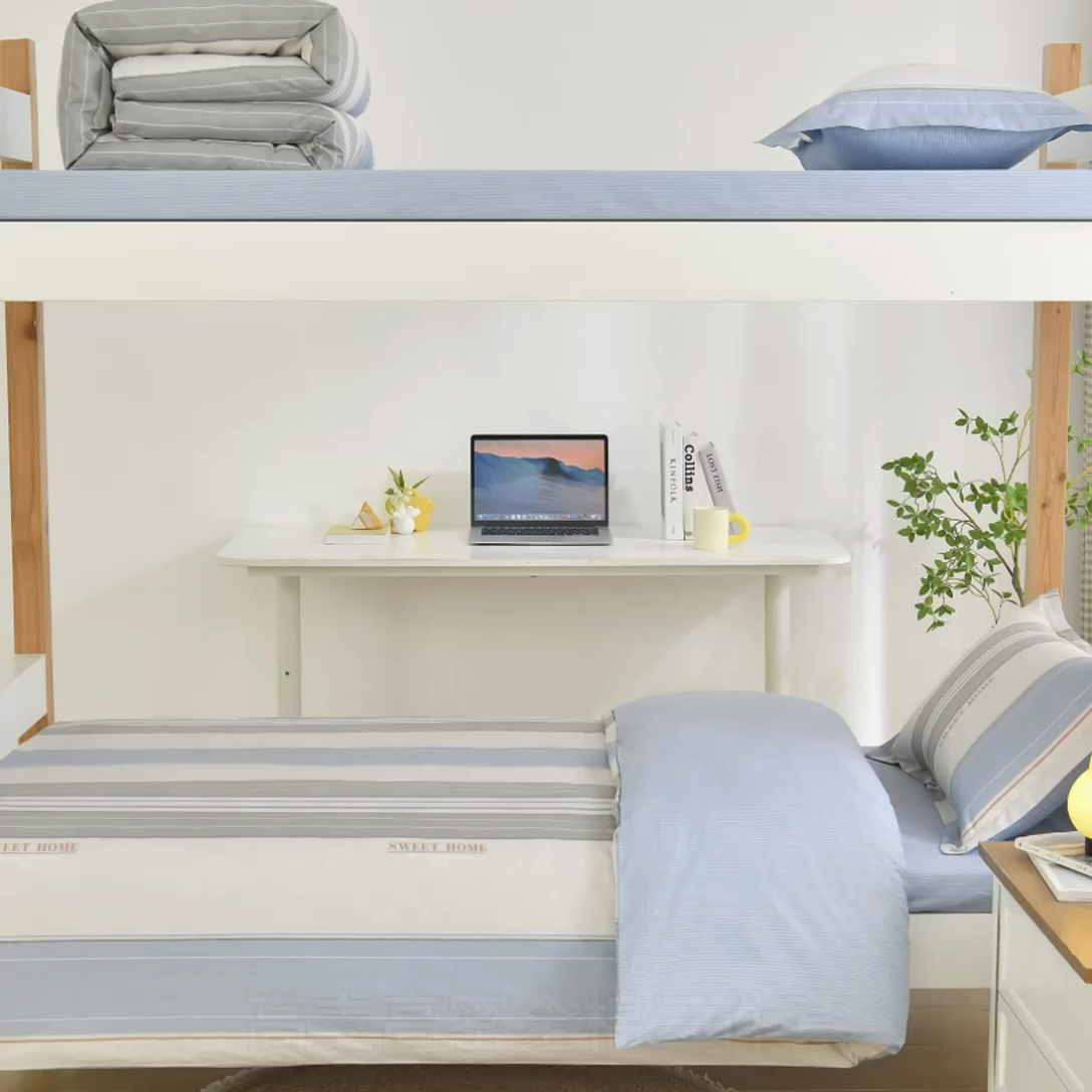 91家纺网 家纺一手货源 找家纺 乐旗家纺 2024新款13372全棉学生宿舍床单款三件套纯棉六件套 极简条纹