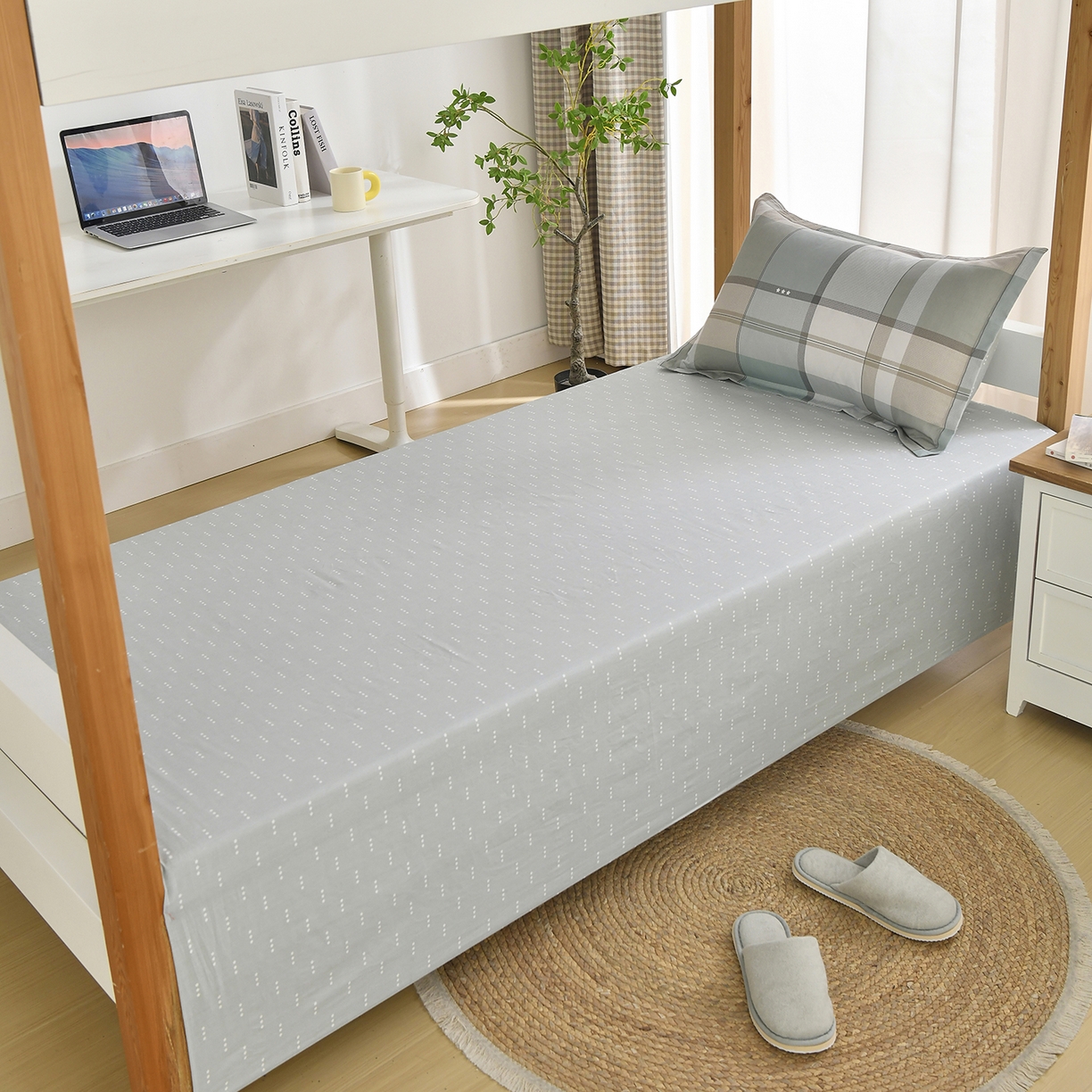 91家纺网 家纺一手货源 找家纺 乐旗家纺 2024新款13372全棉学生宿舍床单款三件套纯棉六件套 威风