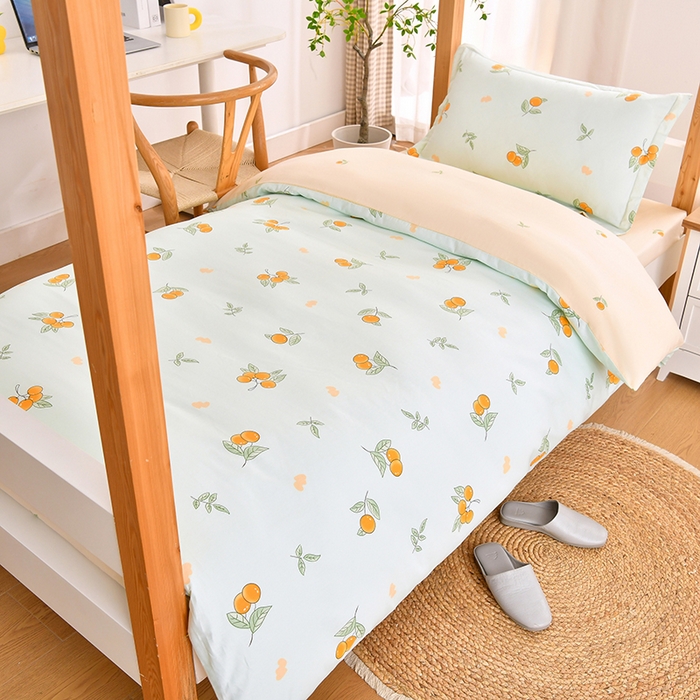 91家纺网 家纺一手货源 找家纺 乐旗家纺 2024新款13372全棉学生宿舍床单款三件套纯棉六件套 橙子汽水