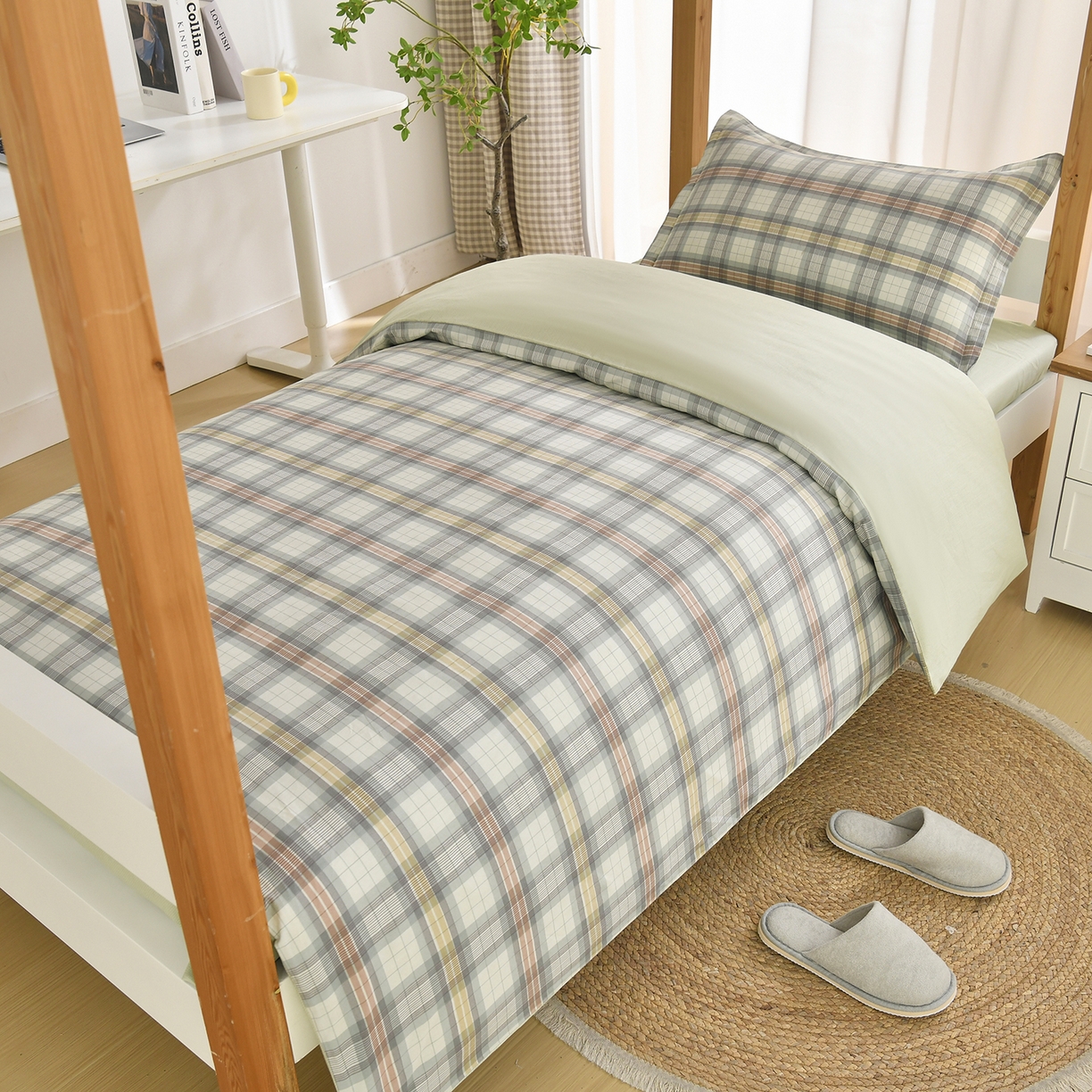 91家纺网 家纺一手货源 找家纺 乐旗家纺 2024新款13372全棉学生宿舍床单款三件套纯棉六件套 彩色空间