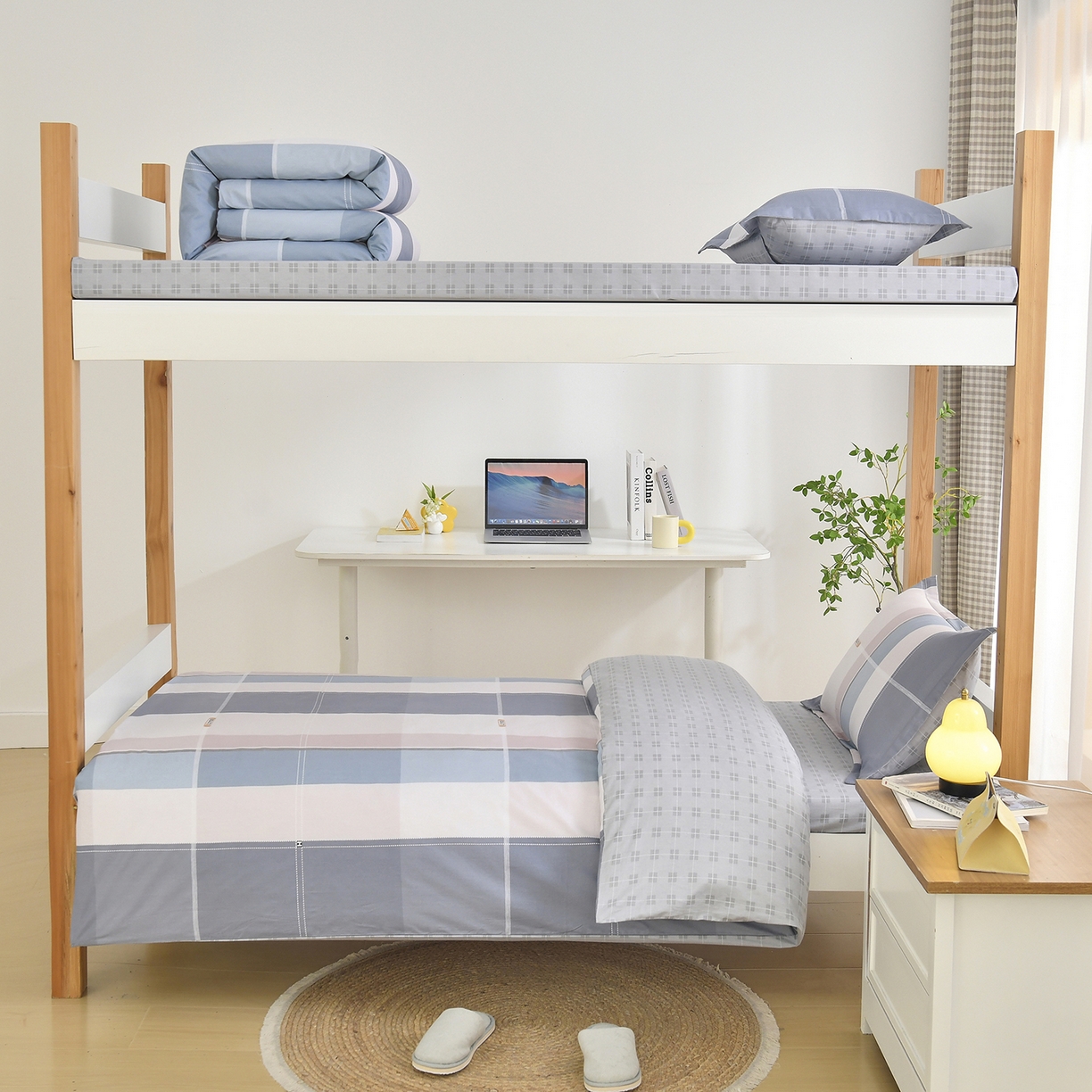 91家纺网 家纺一手货源 找家纺 乐旗家纺 2024新款13372全棉学生宿舍床单款三件套纯棉六件套 格语