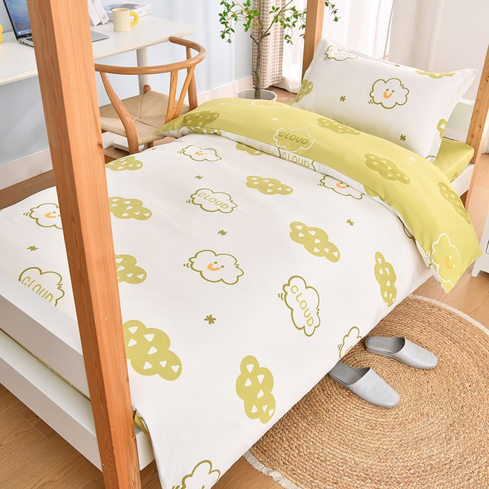 91家纺网 家纺一手货源 找家纺 乐旗家纺 2024新款13372全棉学生宿舍床单款三件套纯棉六件套 浮云