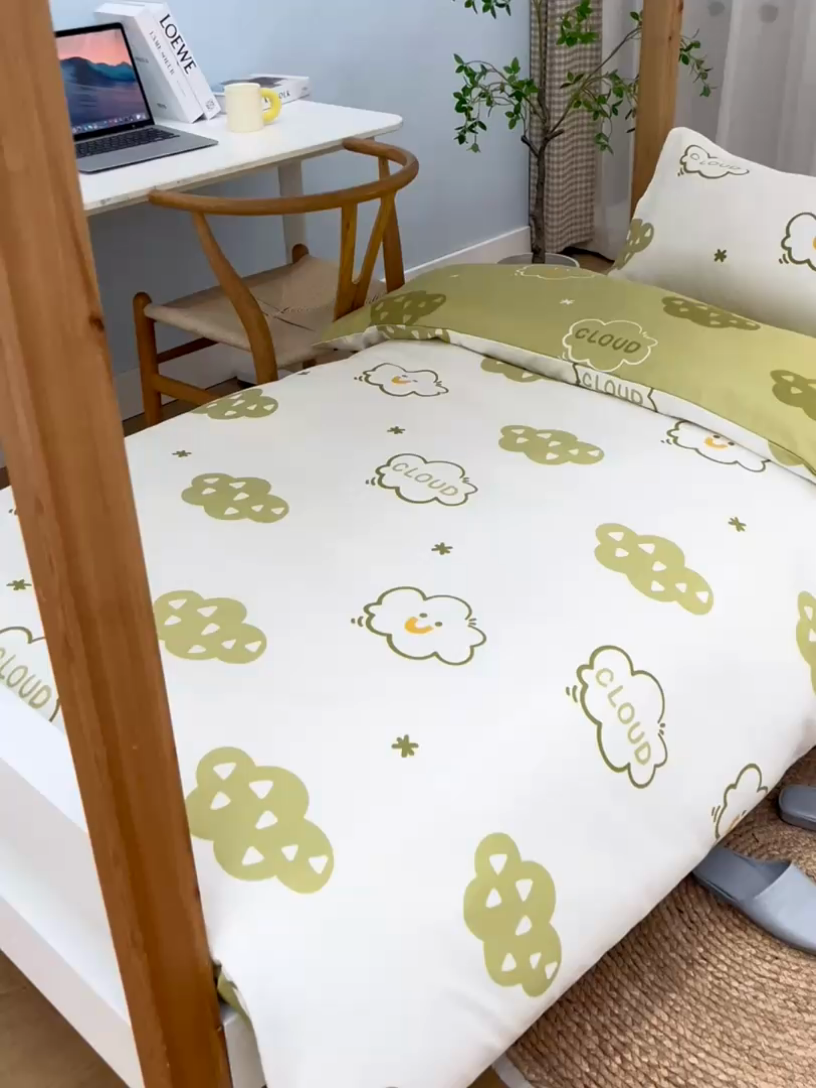 91家纺网 家纺一手货源 找家纺 乐旗家纺 2024新款13372全棉学生宿舍床单款三件套纯棉六件套 浮云