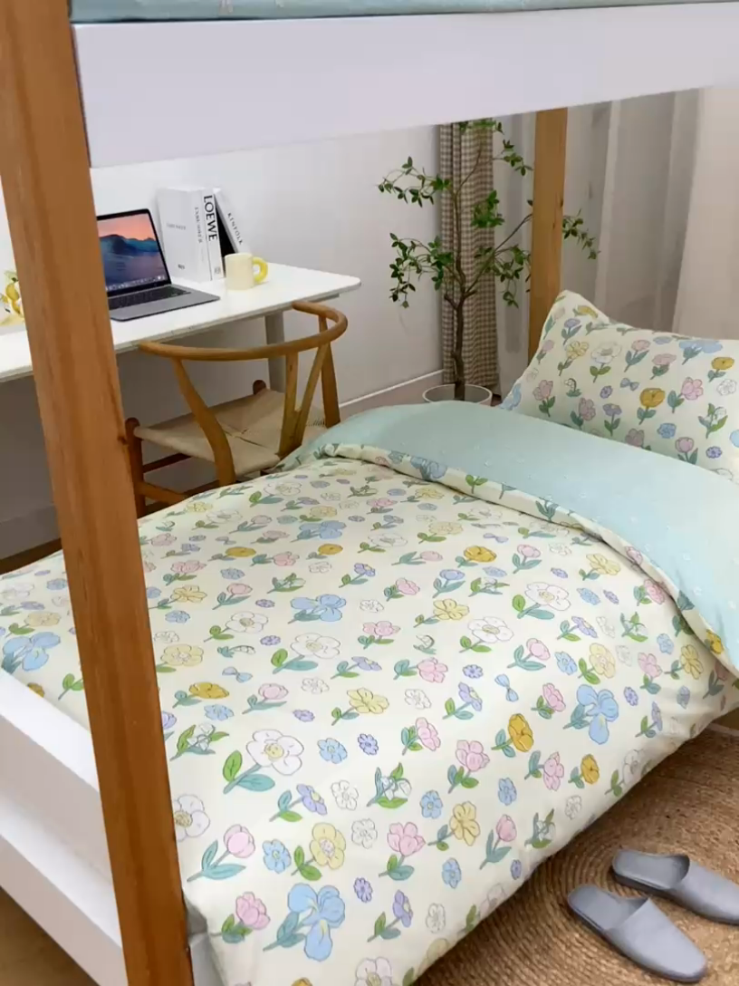 91家纺网 家纺一手货源 找家纺 乐旗家纺 2024新款13372全棉学生宿舍床单款三件套纯棉六件套 花苑