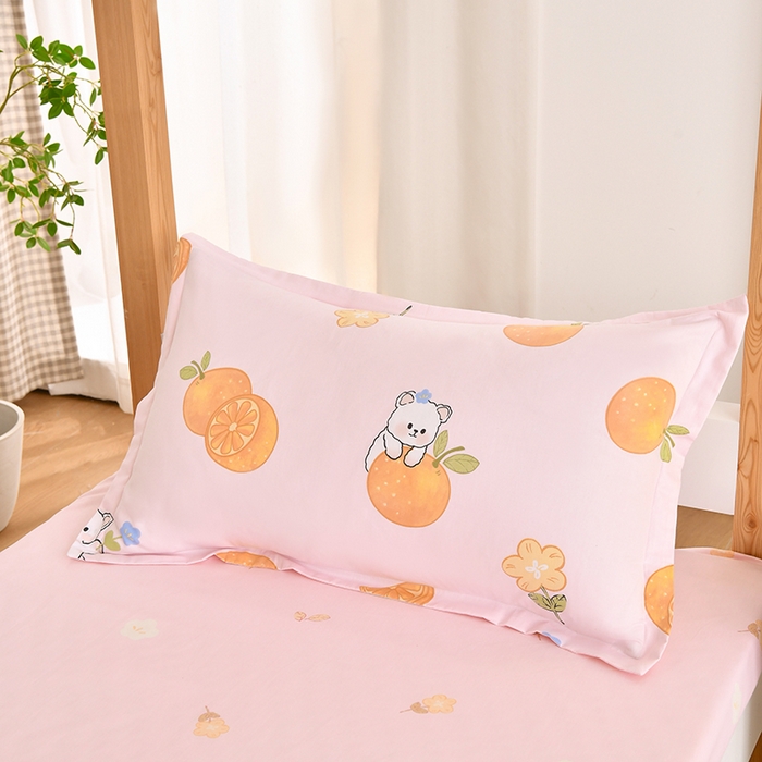 91家纺网 家纺一手货源 找家纺 乐旗家纺 2024新款13372全棉学生宿舍床单款三件套纯棉六件套 橙意满满