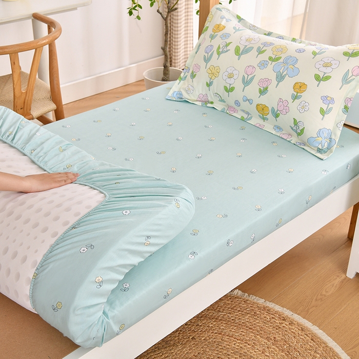 91家纺网 家纺一手货源 找家纺 乐旗家纺 2024新款13372全棉学生宿舍床单款三件套纯棉六件套 花苑