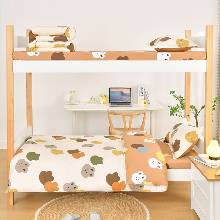 91家纺网 家纺一手货源 找家纺 乐旗家纺 2024新款13372全棉学生宿舍床单款三件套纯棉六件套 青蛙王子