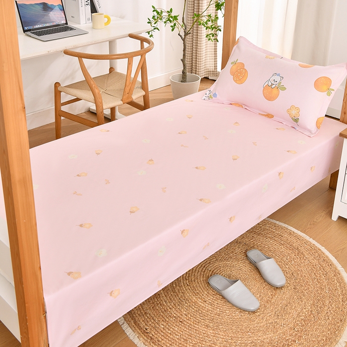 91家纺网 家纺一手货源 找家纺 乐旗家纺 2024新款13372全棉学生宿舍床单款三件套纯棉六件套 橙意满满