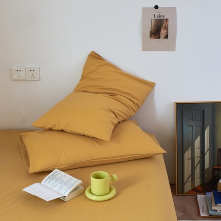 91家纺网 家纺一手货源 找家纺 Mr.pig猪先生水洗棉 2025新款纯色水洗棉枕套 琥珀