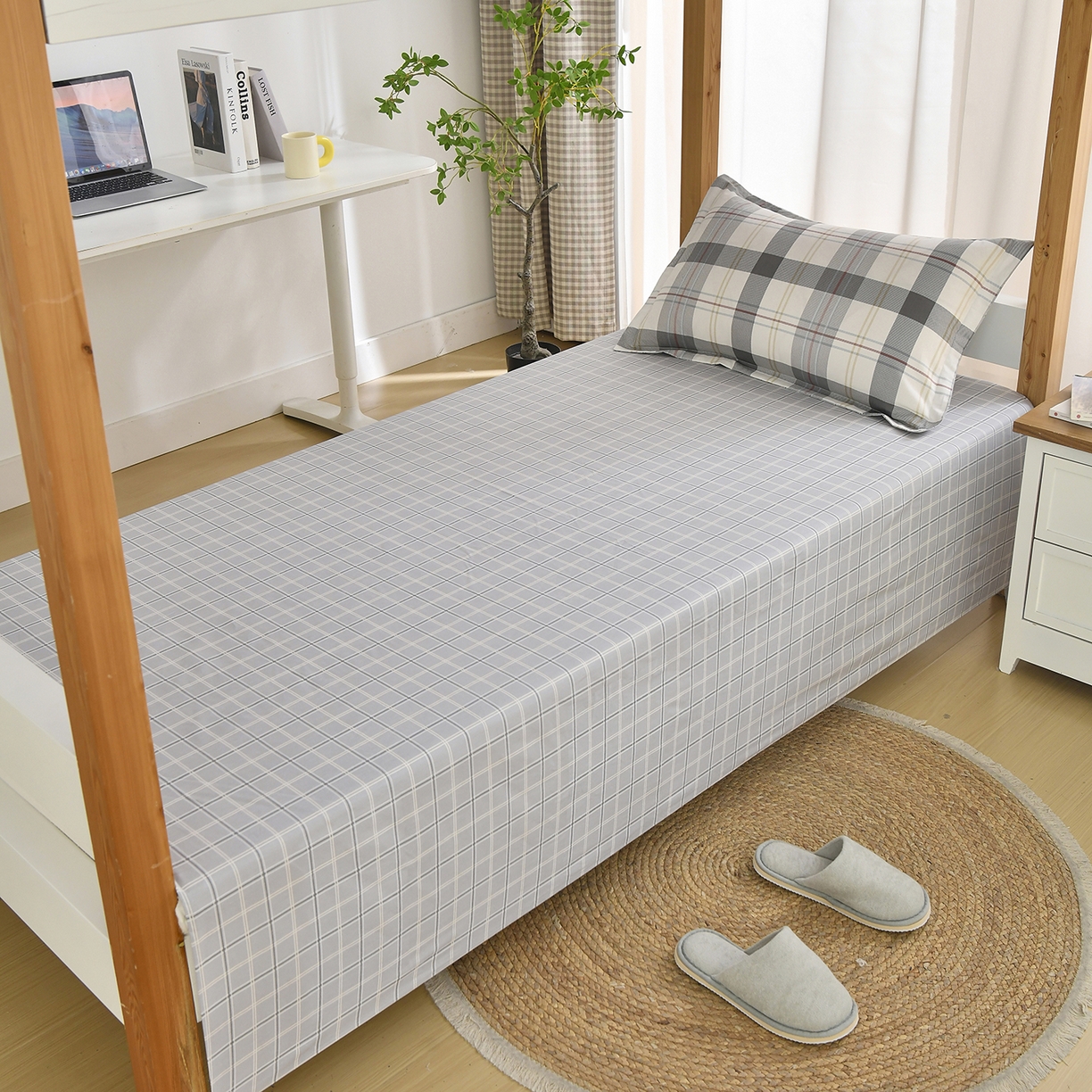 91家纺网 家纺一手货源 找家纺 乐旗家纺 2024新款13372全棉学生宿舍床单款三件套纯棉六件套 布拉格