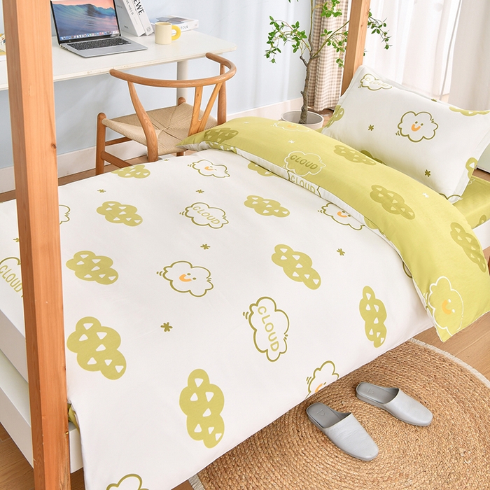 91家纺网 家纺一手货源 找家纺 乐旗家纺 2024新款13372全棉学生宿舍床单款三件套纯棉六件套 浮云