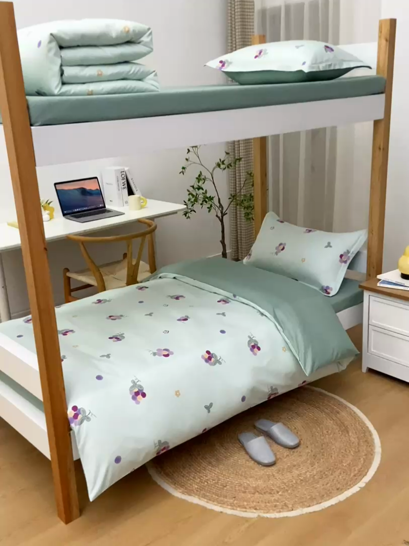 91家纺网 家纺一手货源 找家纺 乐旗家纺 2024新款13372全棉学生宿舍床单款三件套纯棉六件套 多肉葡萄