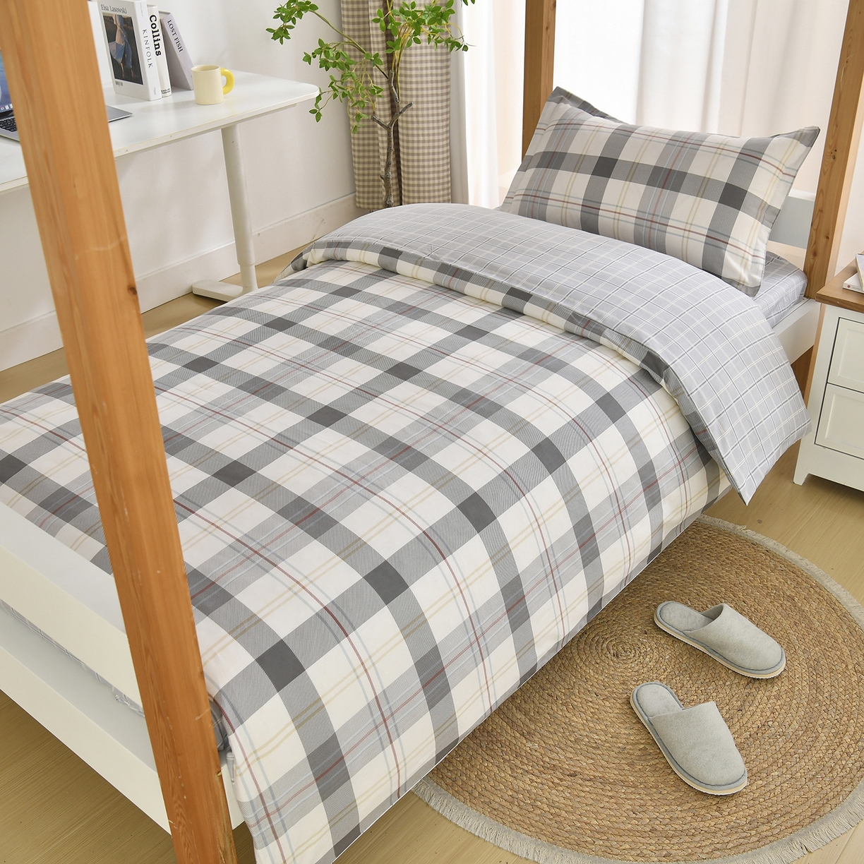 91家纺网 家纺一手货源 找家纺 乐旗家纺 2024新款13372全棉学生宿舍床单款三件套纯棉六件套 布拉格