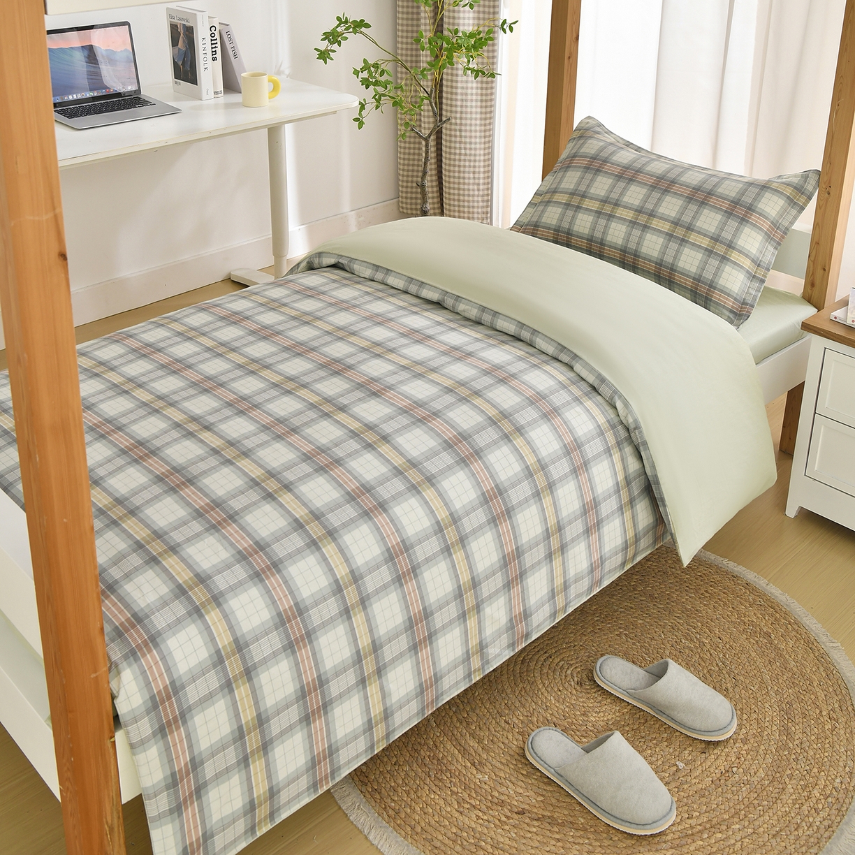 91家纺网 家纺一手货源 找家纺 乐旗家纺 2024新款13372全棉学生宿舍床单款三件套纯棉六件套 彩色空间