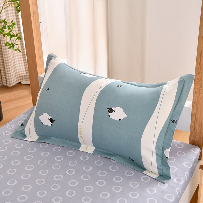 91家纺网 家纺一手货源 找家纺 乐旗家纺 2024新款13372全棉学生宿舍床单款三件套纯棉六件套 羊羊羊-蓝