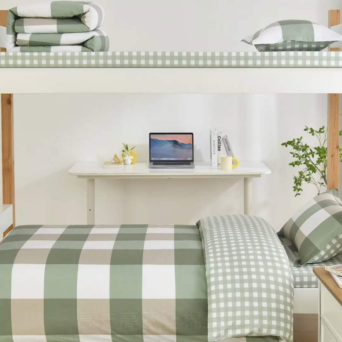 91家纺网 家纺一手货源 找家纺 乐旗家纺 2024新款13372全棉学生宿舍床单款三件套纯棉六件套 校园笔记-绿