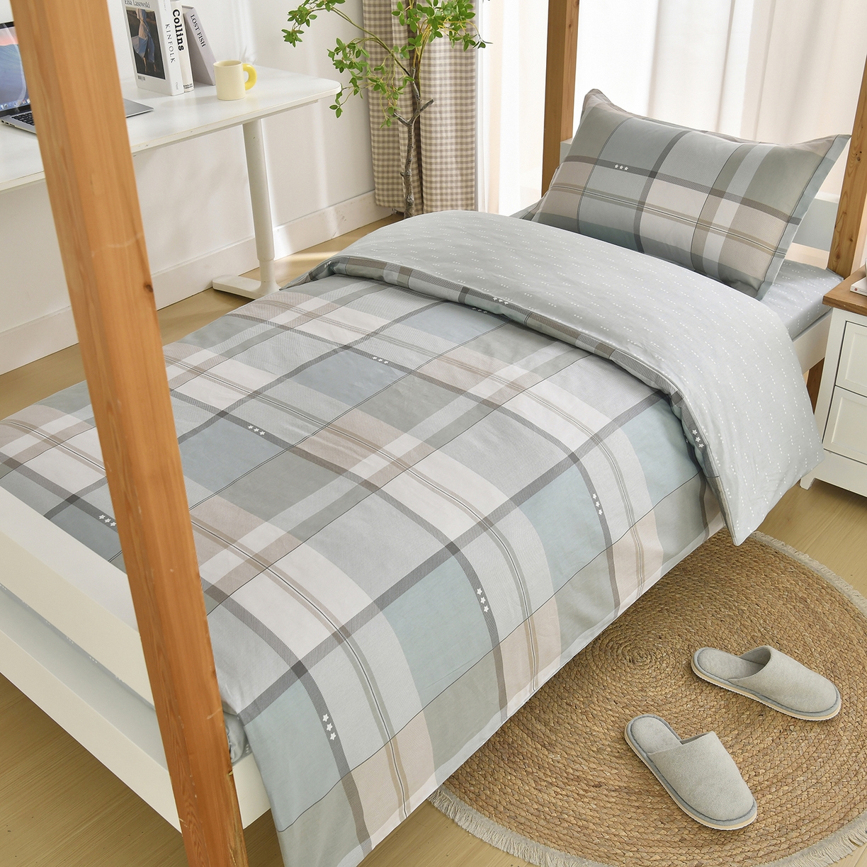 91家纺网 家纺一手货源 找家纺 乐旗家纺 2024新款13372全棉学生宿舍床单款三件套纯棉六件套 威风