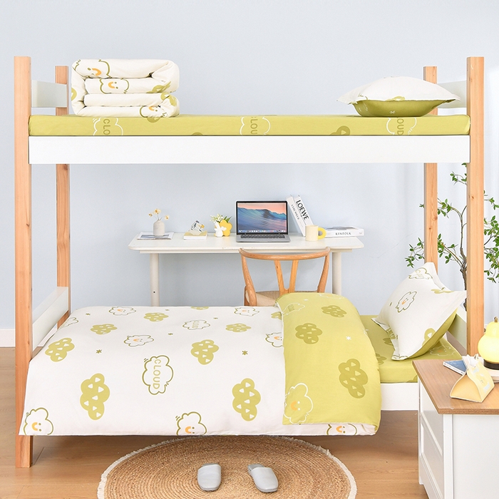 91家纺网 家纺一手货源 找家纺 乐旗家纺 2024新款13372全棉学生宿舍床单款三件套纯棉六件套 浮云