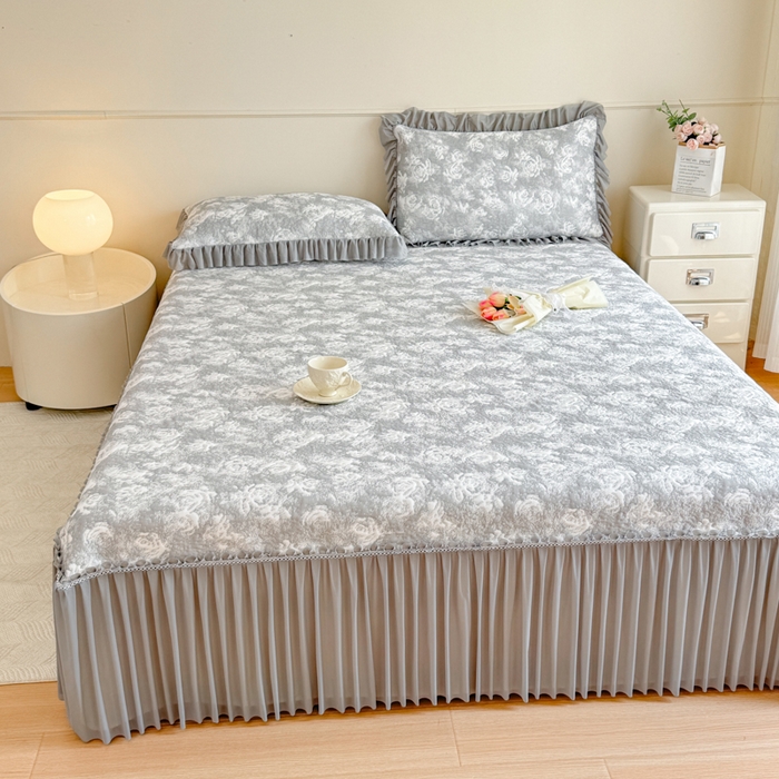 91家纺网 家纺一手货源 找家纺 慧菲 2025新款床盖款凉席三件套-玫瑰 玫瑰-灰