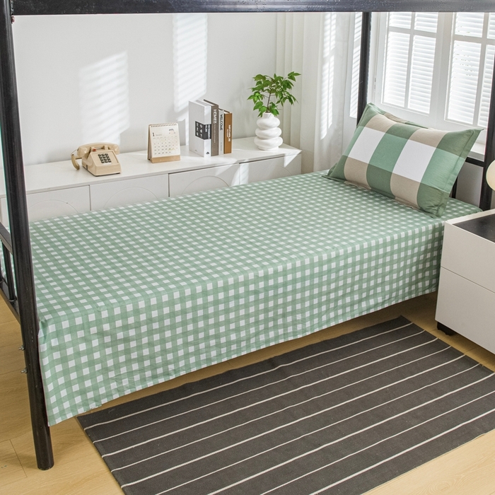 91家纺网 家纺一手货源 找家纺 乐旗家纺 2025新款A类AB版全棉环保印花学生上下铺宿舍三件套六件套 校园笔记-绿