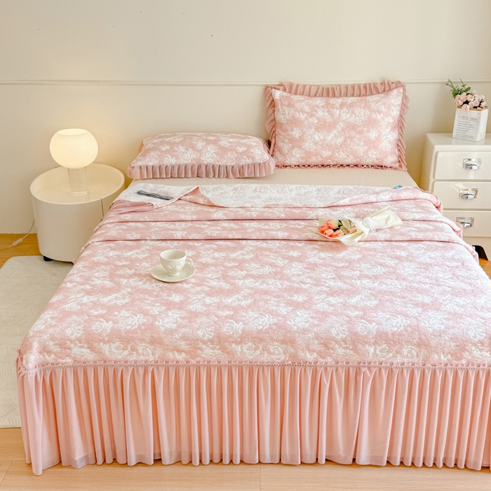 91家纺网 家纺一手货源 找家纺 慧菲 2025新款床盖款凉席三件套-玫瑰 玫瑰-粉
