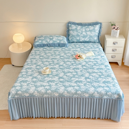 慧菲 2025新款床盖款凉席三件套-玫瑰 玫瑰-蓝