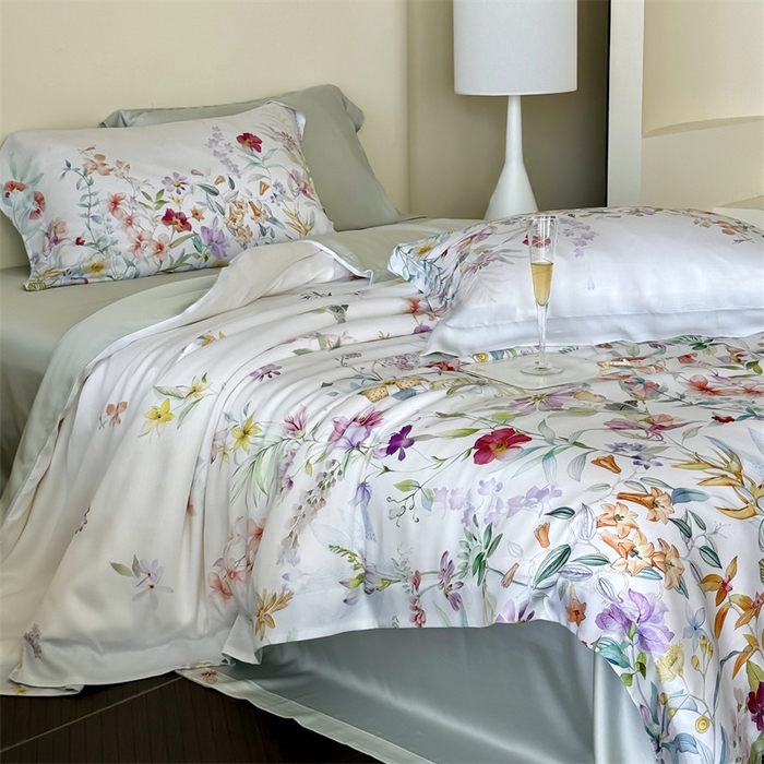 91家纺网 家纺一手货源 找家纺 馨蕊家居 2025新款80SLF奥地利兰精天丝四件套-知否 天丝知否-月光白