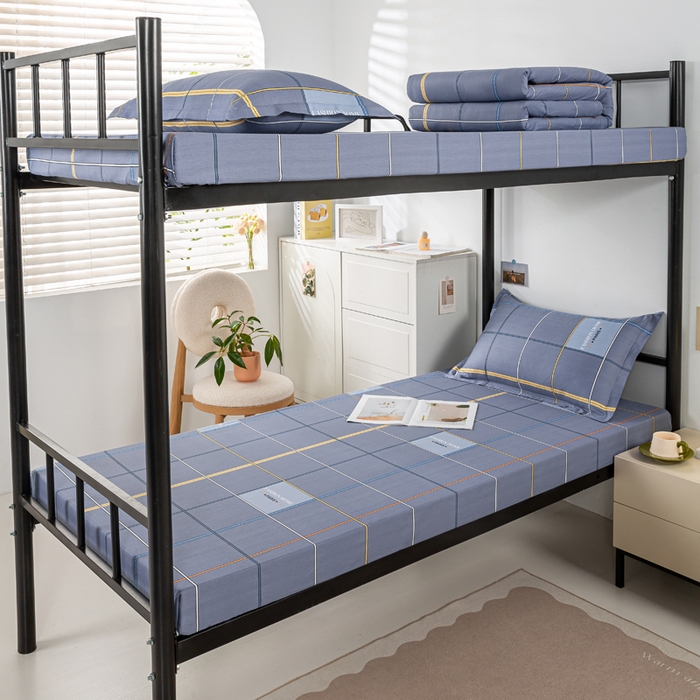 91家纺网 家纺一手货源 找家纺 上学郎家居 2025新款全棉13372学生三件套100棉单人床纯棉六件套学生宿舍床上用品 非梵-灰