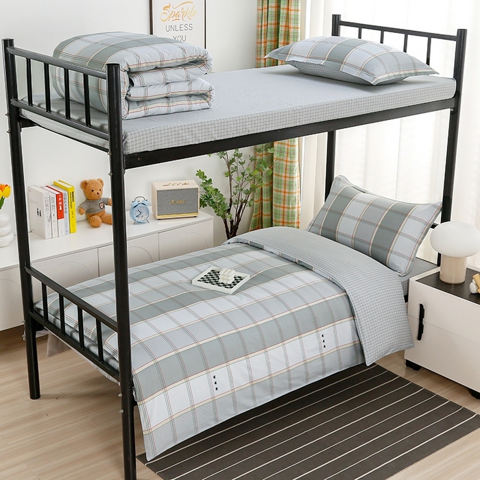 91家纺网 家纺一手货源 找家纺 乐旗家纺 2025新款A类AB版全棉环保印花学生上下铺宿舍三件套六件套 闲趣-灰