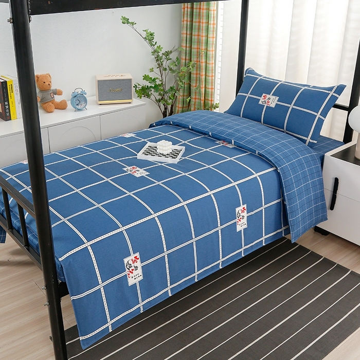 91家纺网 家纺一手货源 找家纺 乐旗家纺 2025新款A类AB版全棉环保印花学生上下铺宿舍三件套六件套 金榜题名-蓝