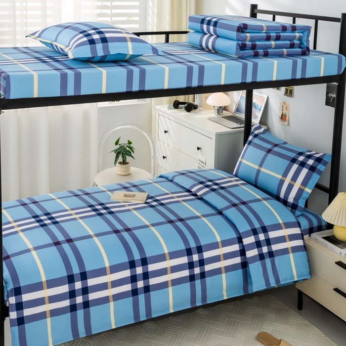 91家纺网 家纺一手货源 找家纺 上学郎家居 2025新款全棉13372学生三件套100棉单人床纯棉六件套学生宿舍床上用品 苏格兰