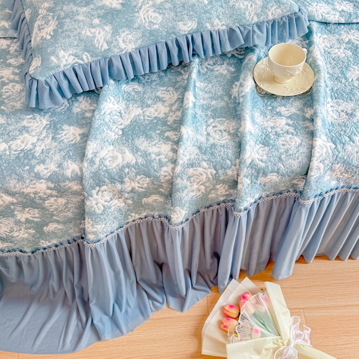 91家纺网 家纺一手货源 找家纺 慧菲 2025新款床盖款凉席三件套-玫瑰 玫瑰-蓝