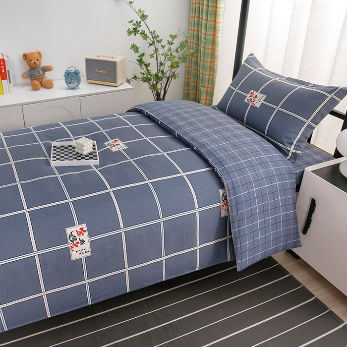 91家纺网 家纺一手货源 找家纺 乐旗家纺 2025新款A类AB版全棉环保印花学生上下铺宿舍三件套六件套 金榜題名-灰