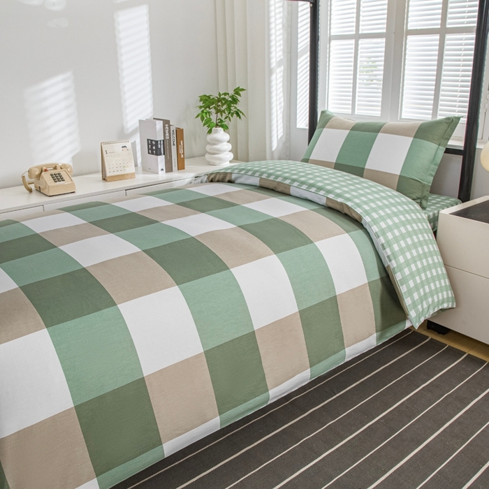 91家纺网 家纺一手货源 找家纺 乐旗家纺 2025新款A类AB版全棉环保印花学生上下铺宿舍三件套六件套 校园笔记-绿