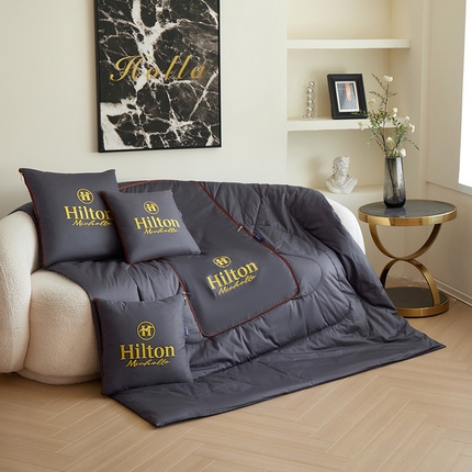 宝马家纺（原梦童画） 2025新款全棉刺绣希尔顿四季款抱枕被 希尔顿-灰