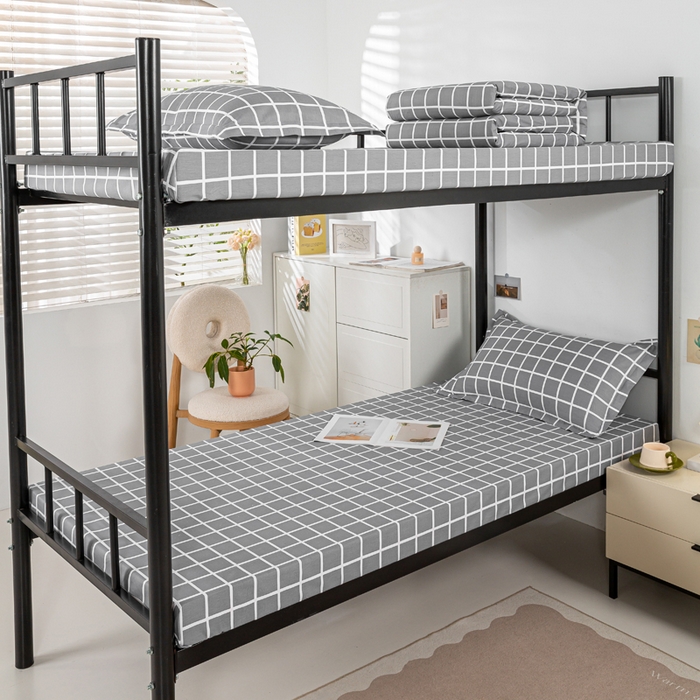 91家纺网 家纺一手货源 找家纺 上学郎家居 2025新款全棉13372学生三件套100棉单人床纯棉六件套学生宿舍床上用品 圣科迪-灰