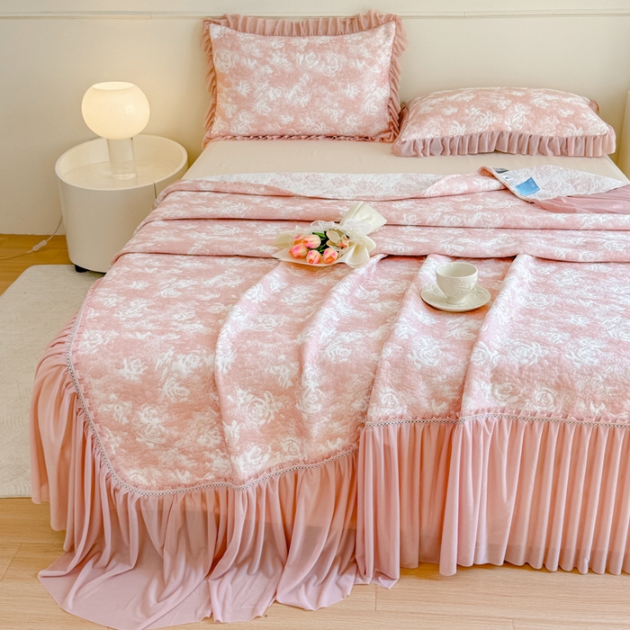 91家纺网 家纺一手货源 找家纺 慧菲 2025新款床盖款凉席三件套-玫瑰 玫瑰-粉