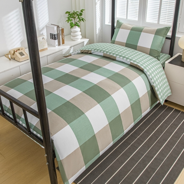 91家纺网 家纺一手货源 找家纺 乐旗家纺 2025新款A类AB版全棉环保印花学生上下铺宿舍三件套六件套 校园笔记-绿