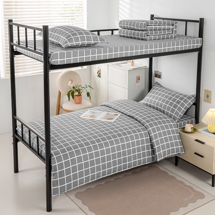 91家纺网 家纺一手货源 找家纺 上学郎家居 2025新款全棉13372学生三件套100棉单人床纯棉六件套学生宿舍床上用品 圣科迪-灰