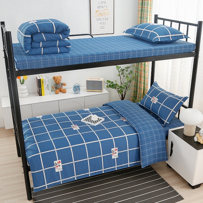 91家纺网 家纺一手货源 找家纺 乐旗家纺 2025新款A类AB版全棉环保印花学生上下铺宿舍三件套六件套 金榜题名-蓝