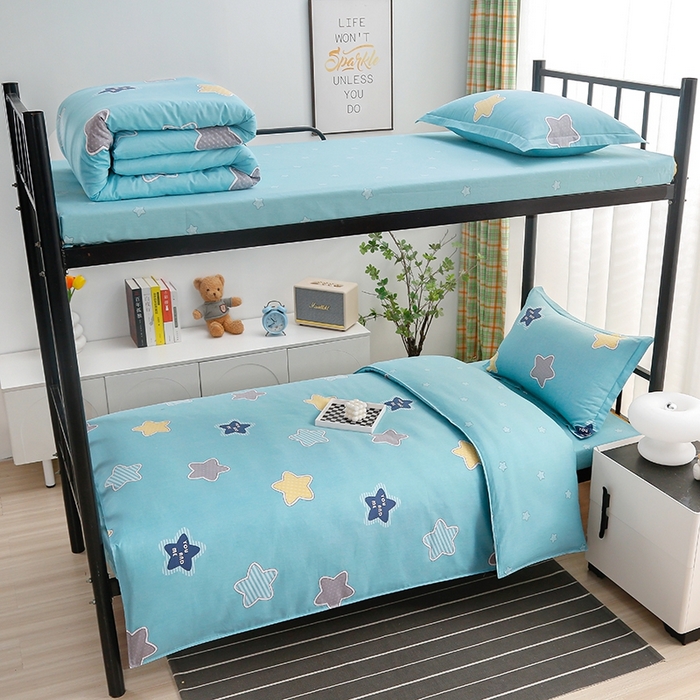 91家纺网 家纺一手货源 找家纺 乐旗家纺 2025新款A类AB版全棉环保印花学生上下铺宿舍三件套六件套 星空