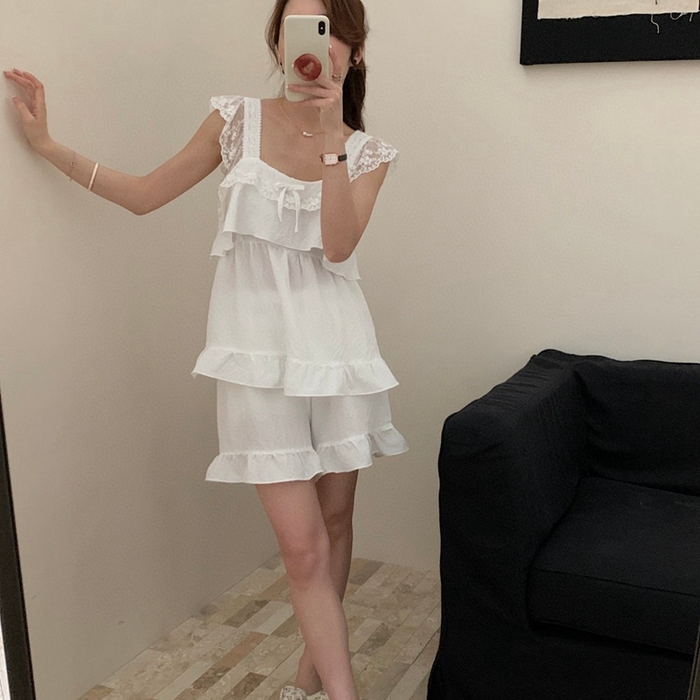 91家纺网 家纺一手货源 找家纺 妍景2025新款韩系吊带裙短裤套装 白色