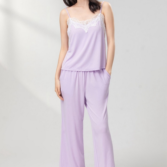 妍景2025新款莫代尔吊带长裤套装 紫色